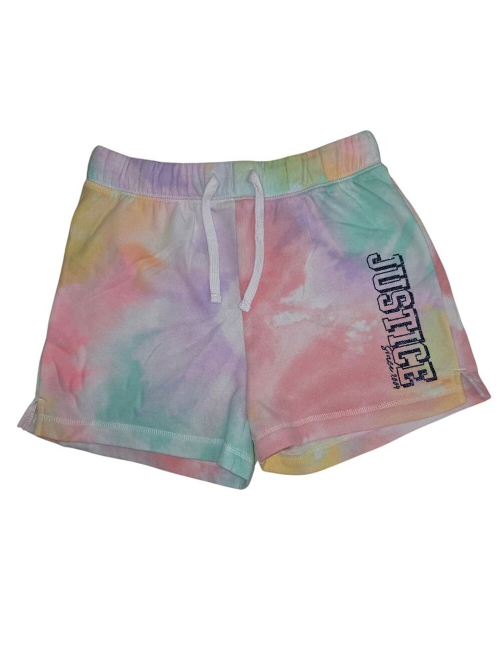 Justice Girls 12/14 Tie-Dye Shorts Pastel Elastic Waistband Glitter Logo 4399